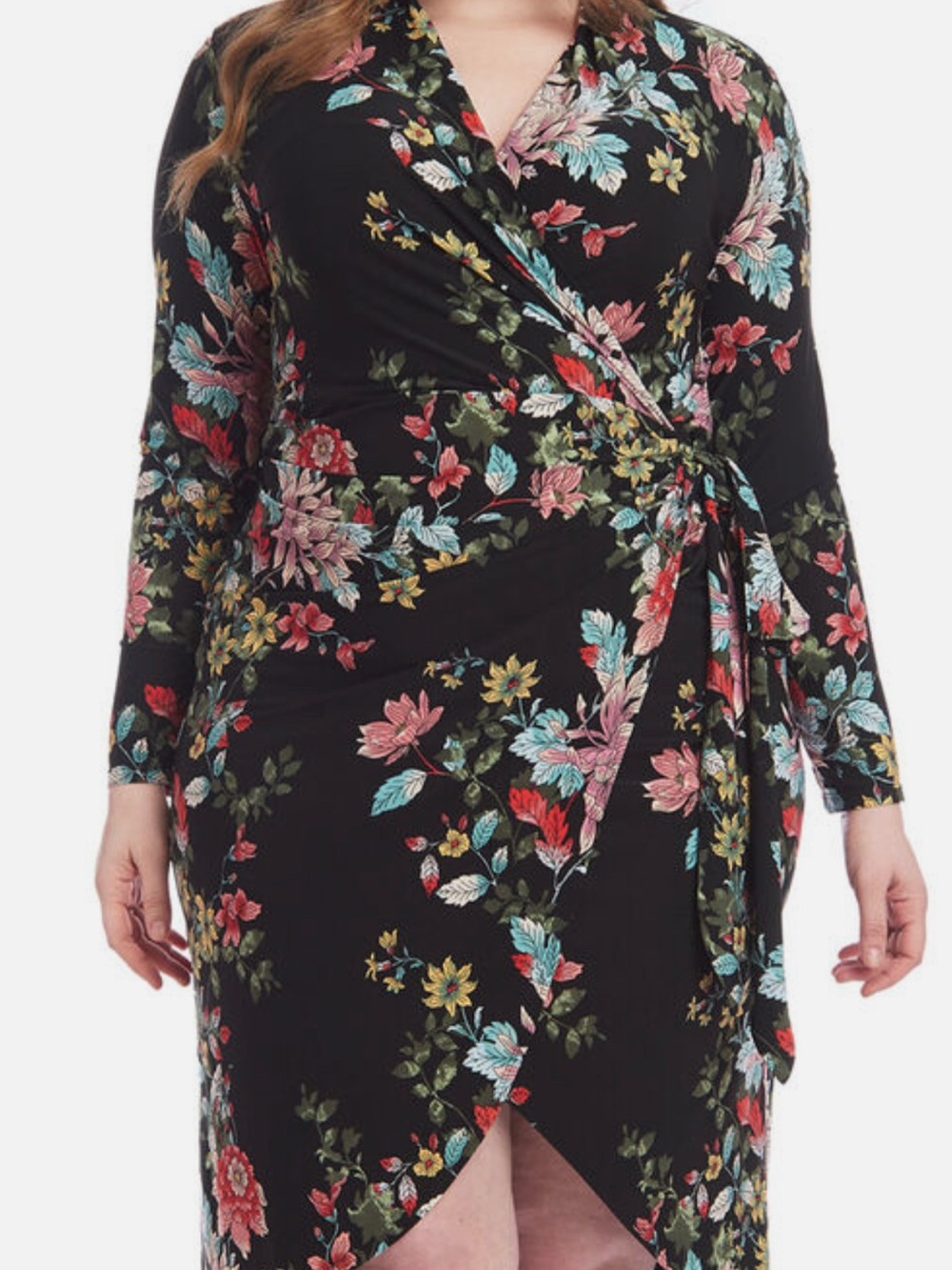 RACHEL Rachel Roy Black Floral Wrap Dress with Tie Waist